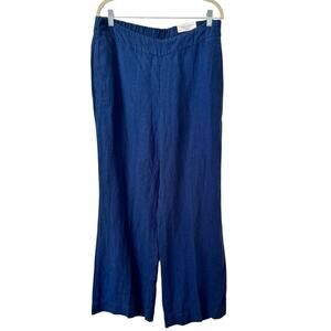 NWT Chicos Blue Pull On Linen Flare Trousers Wide Leg Pants Size 12